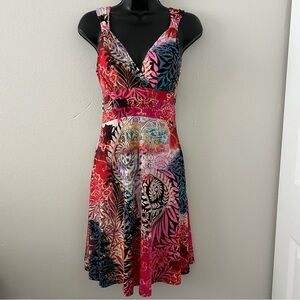 Nani Kai Hawaii Colorful Y2K Dress Size S Boho Fairy Empire Waist Surplice Neck